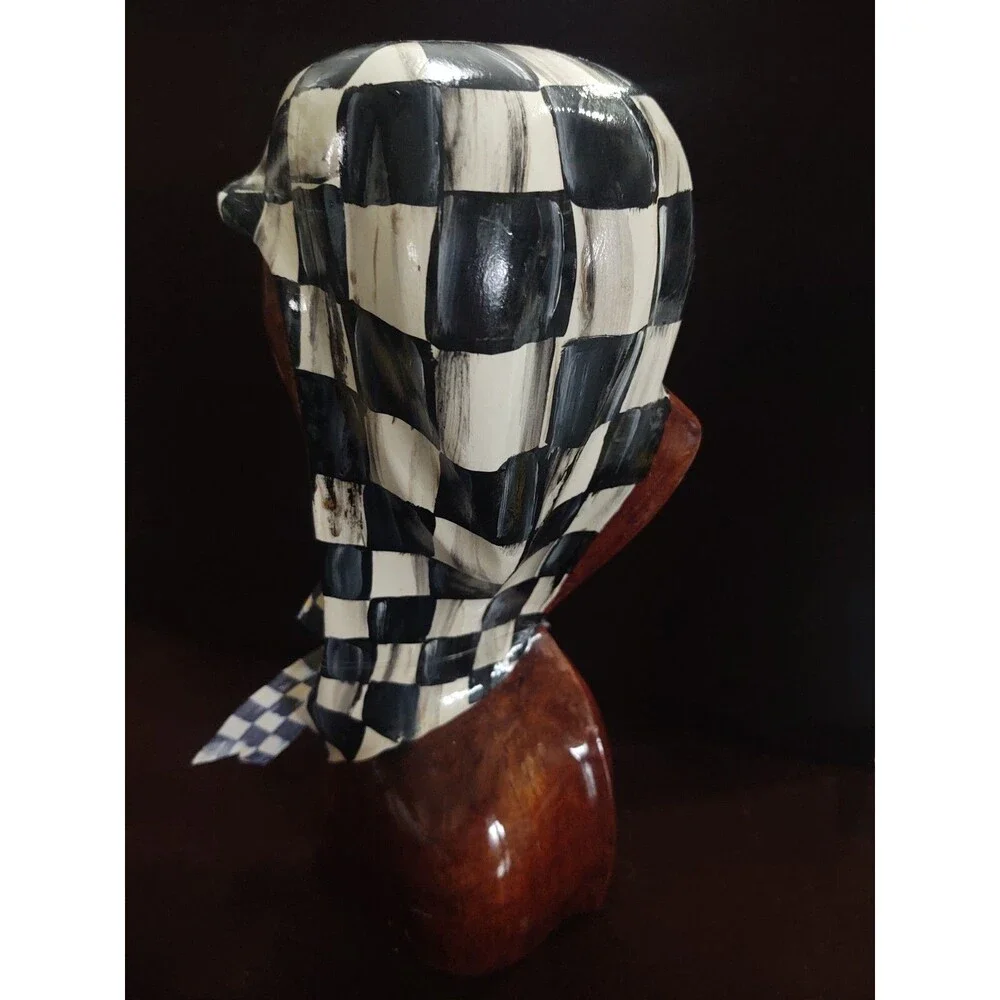 MY OWN HP Whimsical African Bust Sculpture Black & White Checkerboard Check